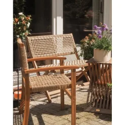 Set van 2 tuinstoelen van acacia en touw
