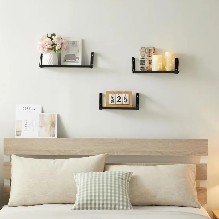 Set van 3 Wandplanken, Zwevende Boeken Planken, 30, 35 en 40 cm lang, Zwart