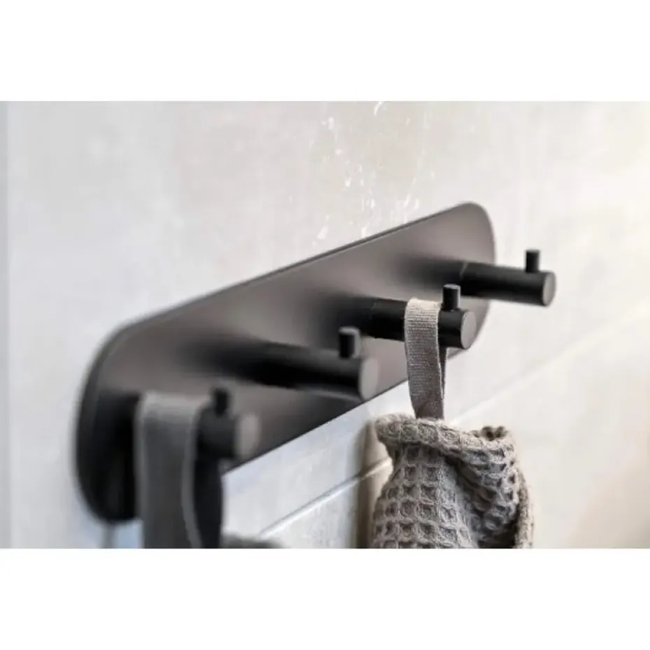 Siro Kapstok - 4 ophang haken - metaal - mat zwart - 11 x 21 cm