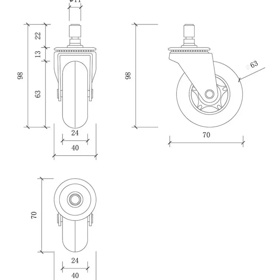 Skate wielen voor bureaustoel - Set van 5