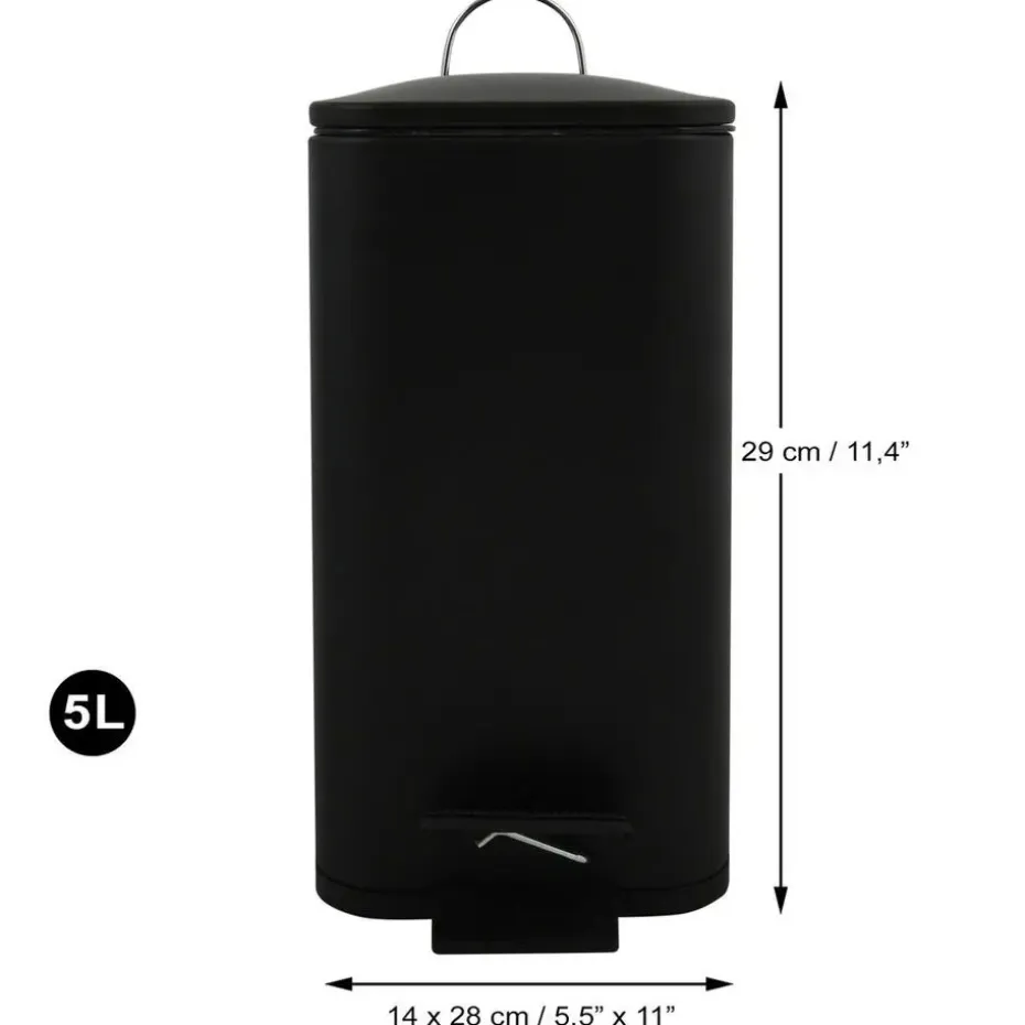 Spirella Pedaalemmer Paris - zwart - 5L - metaal - 28 x 14 x 29 cm