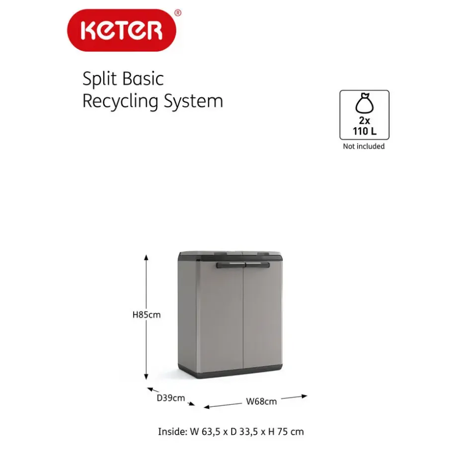 Split basic - 68x39x85 cm - donker grijs/zwart