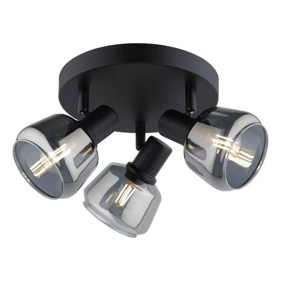 3-Spot Noah smoke glas zwart E14