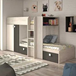 Stapelbed Beau (lattenbodem onderste bed niet inbegrepen) - grenen/grijs