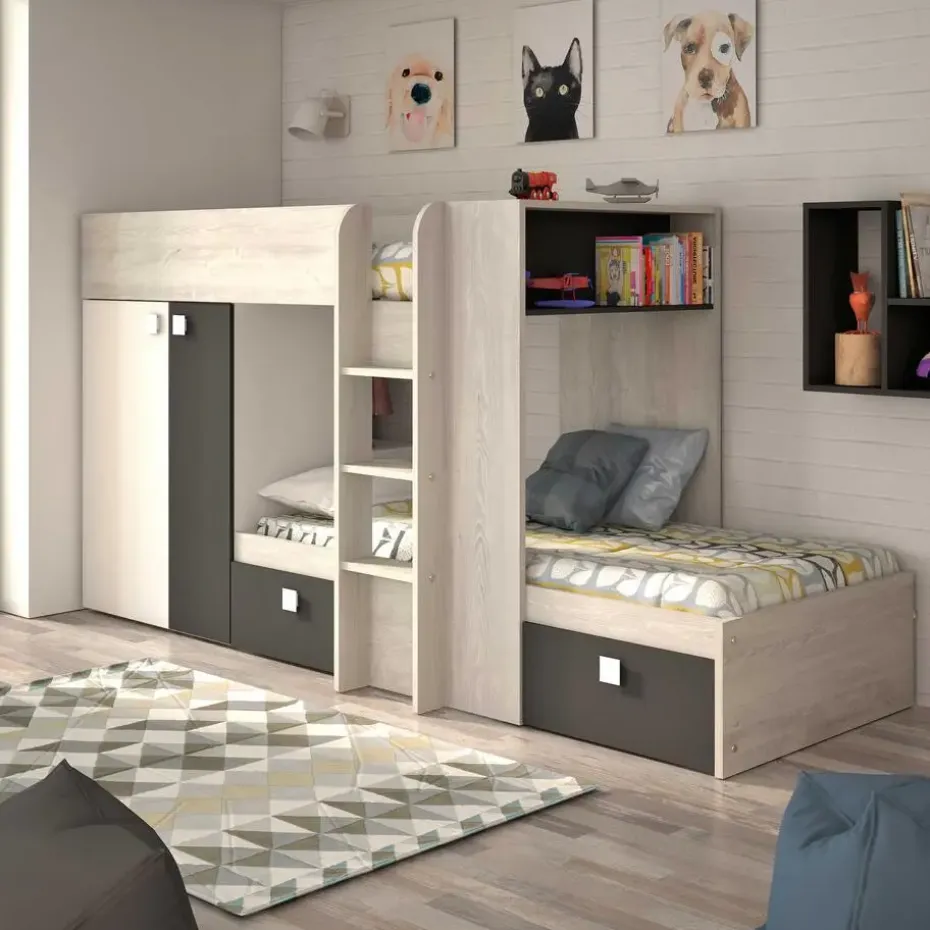 Stapelbed Beau (lattenbodem onderste bed niet inbegrepen) - grenen/grijs