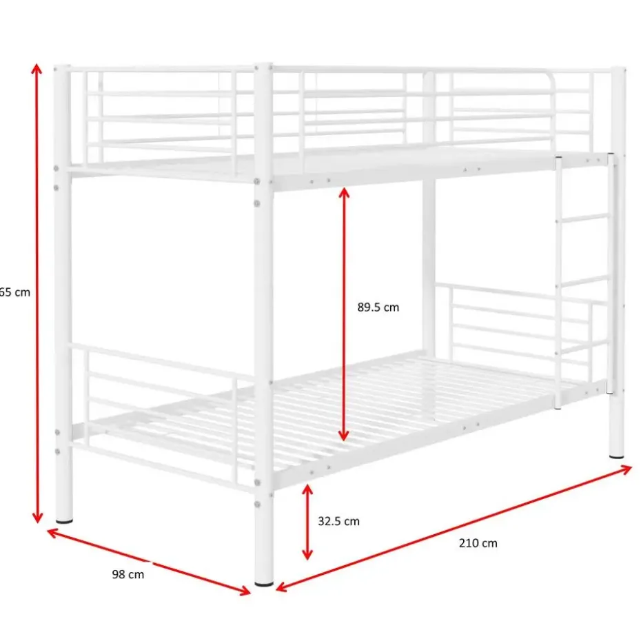 Stapelbed Dixie 90x200cm - metaal - mat wit
