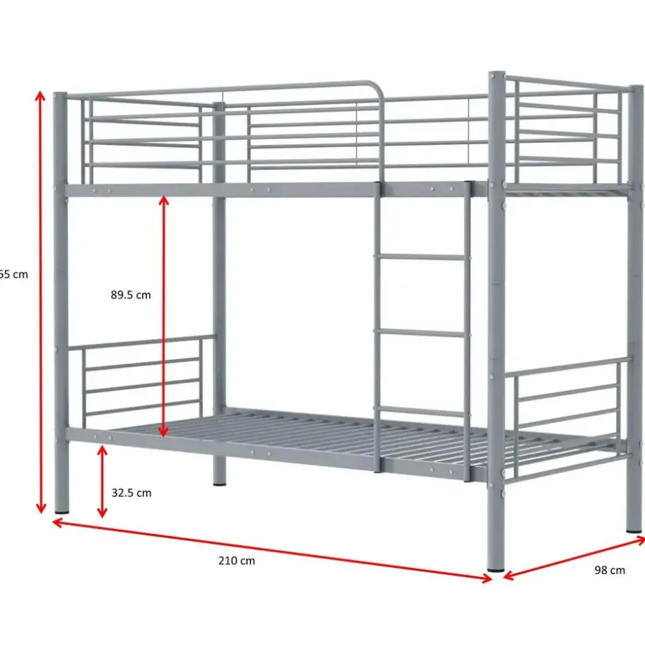Stapelbed Dixie 90x200cm - metaal - mat grijs