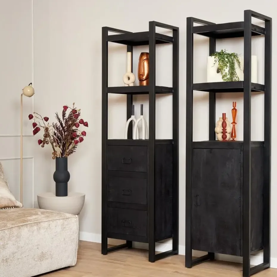 StarFurn - Boekenkast Boaz Black 1 deur - 55 cm - zwart