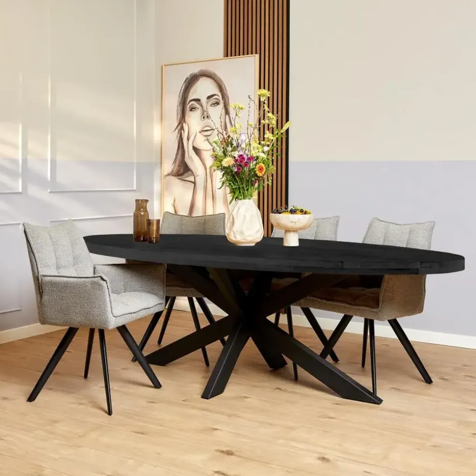 StarFurn - Ovale eettafel Denver - 240 cm - zwart