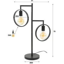 Tafellamp Hennes ring 2-lichts - 51x50x70 cm - Metaal - Grijs
