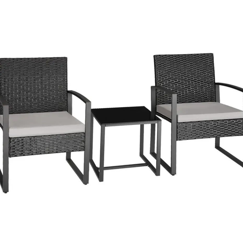 tectake - balkonset Granada - wicker - zwart