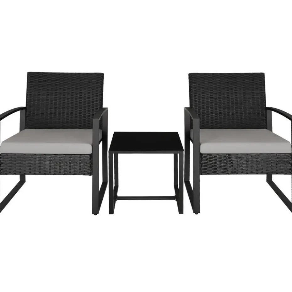 tectake - balkonset Granada - wicker - zwart