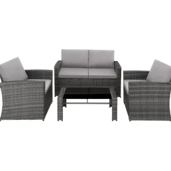 tectake - loungeset Lucca - 1 bank/2 stoelen/1 tafel - grijs