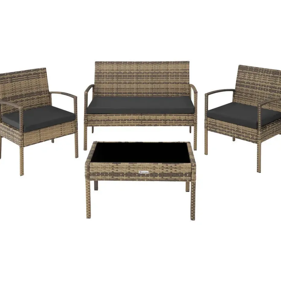 tectake - loungeset Sparta - bank+stoelen+tafel - natuurkleur