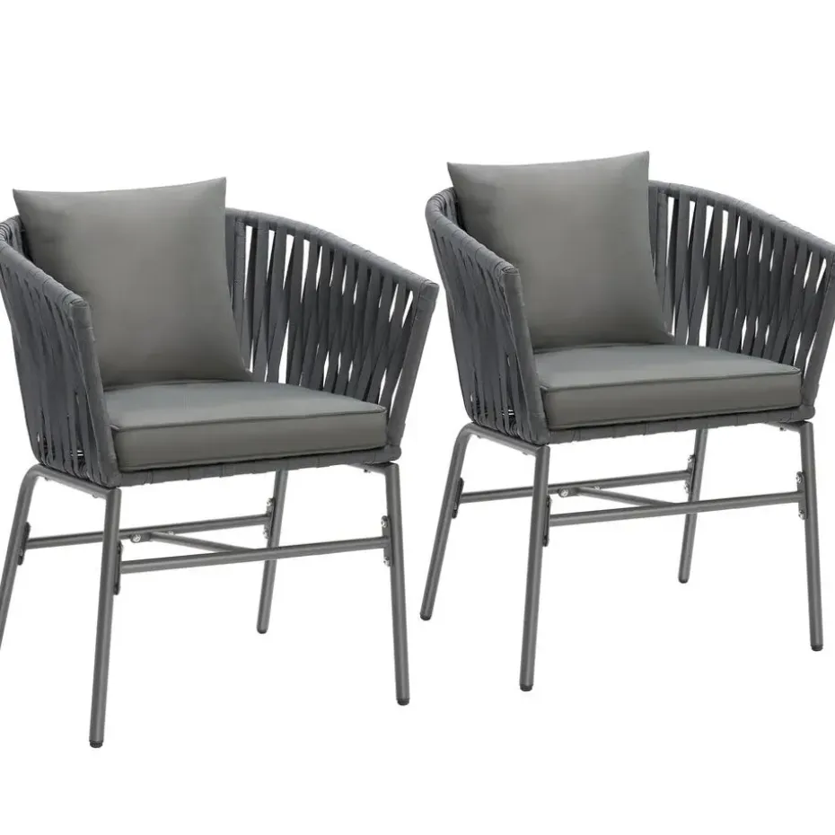 tectake - Stoelset Valeiras in rope-design, dikke kussens, 60x61x77cm