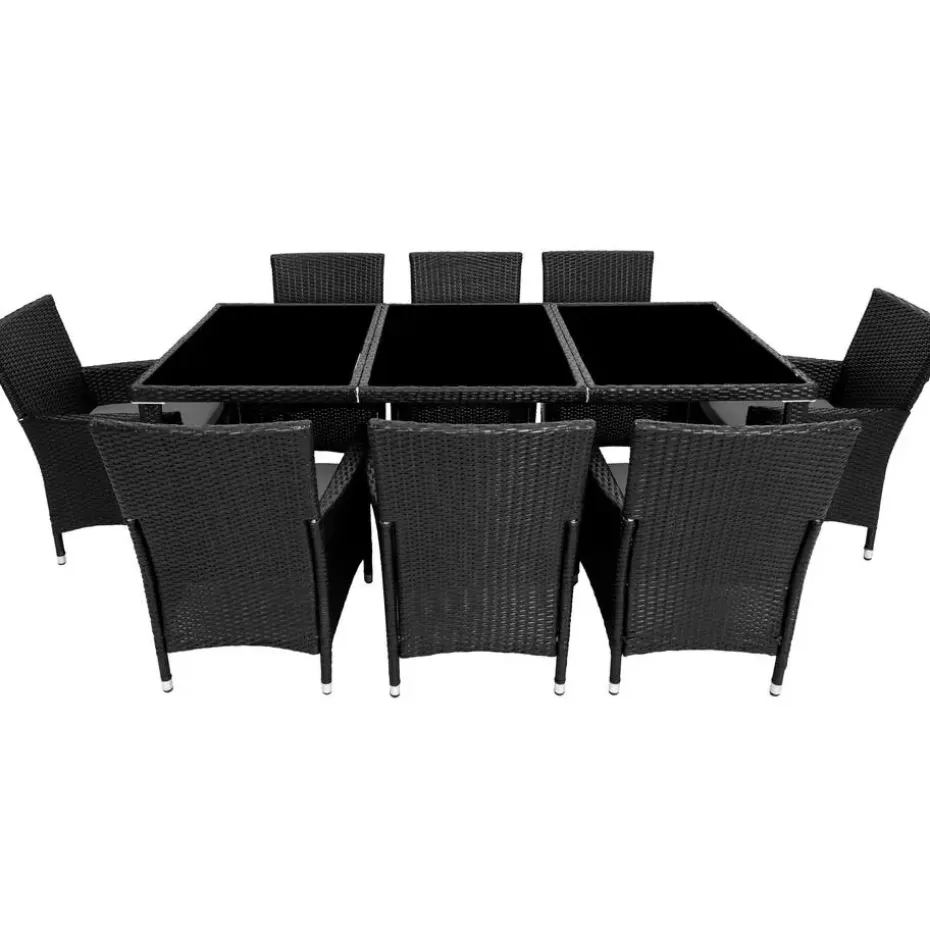 tectake - tuinset 8 stoelen+tafel Monaco - wicker - zwart