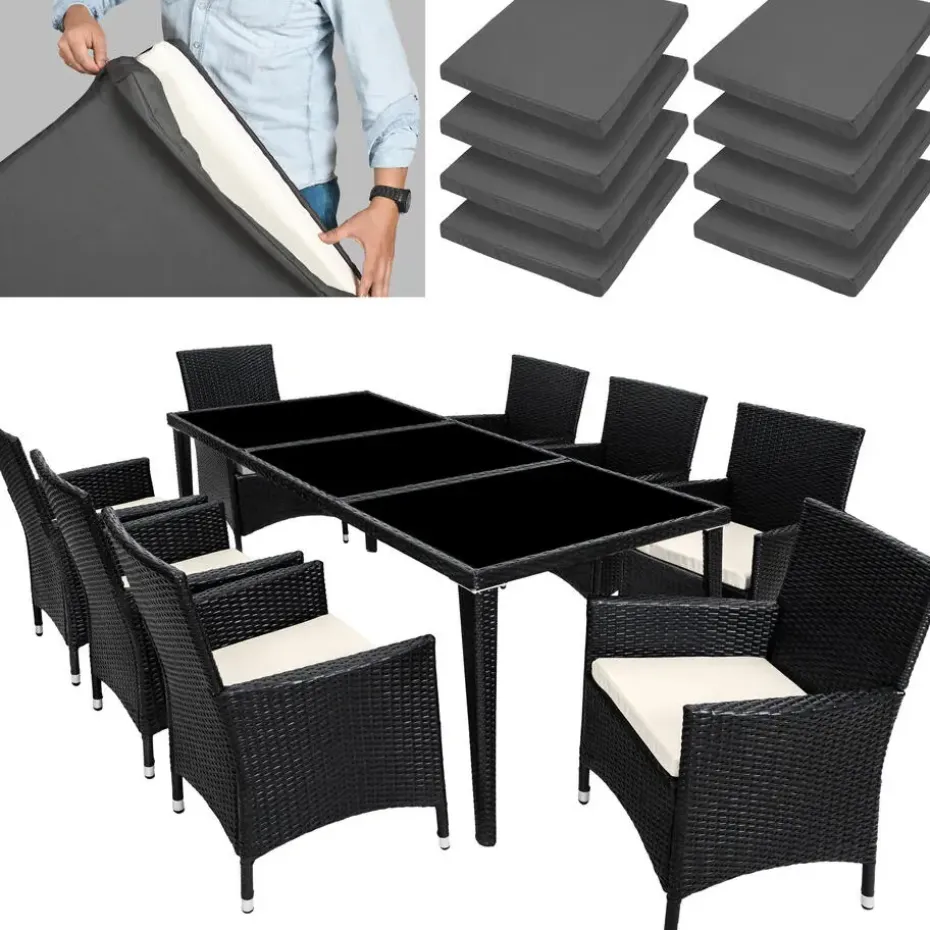 tectake - tuinset 8 stoelen+tafel Monaco - wicker - zwart