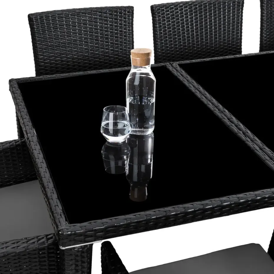 tectake - tuinset 8 stoelen+tafel Monaco - wicker - zwart