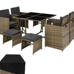 tectake - tuinset Bilbao - wicker met beschermhoes - natuurkleur