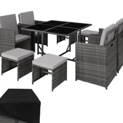 tectake - tuinset Bilbao - wicker - incl. beschermhoes - grijs