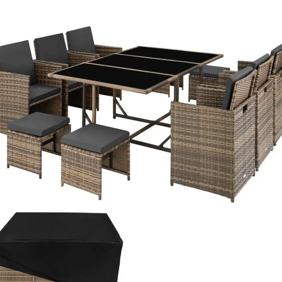tectake - tuinset Malaga - wicker - natuurkleur