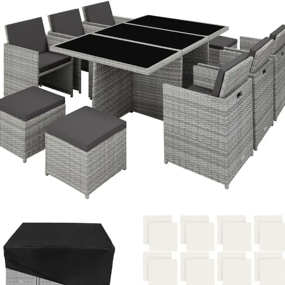tectake - tuinset New York - wicker - lichtgrijs