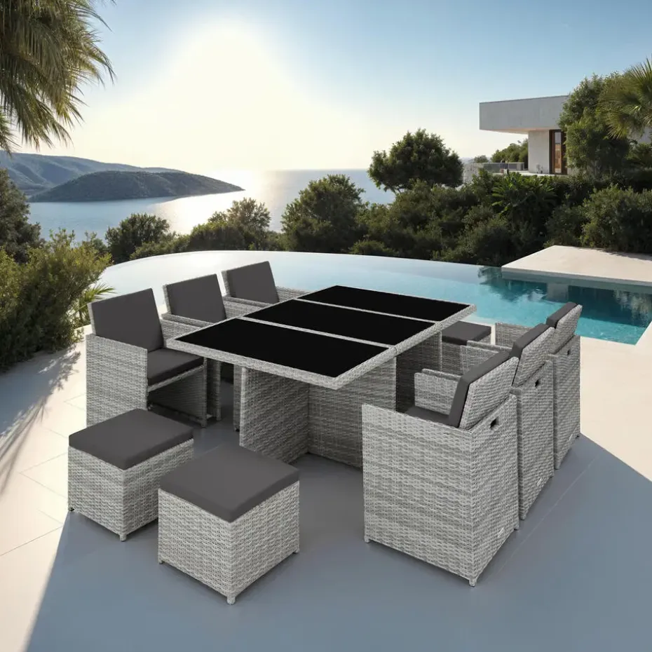 tectake - tuinset New York - wicker - lichtgrijs