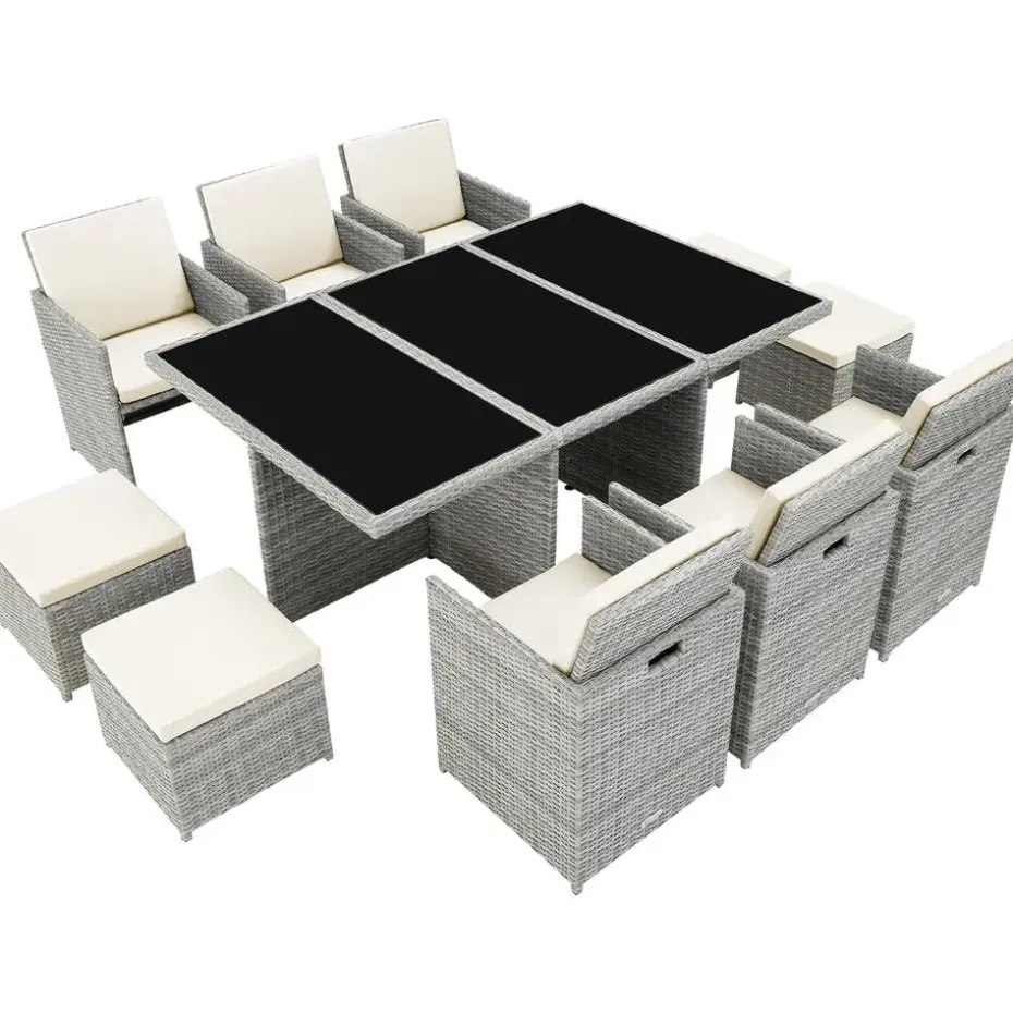 tectake - tuinset New York - wicker - lichtgrijs