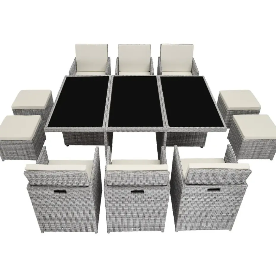 tectake - tuinset New York - wicker - lichtgrijs