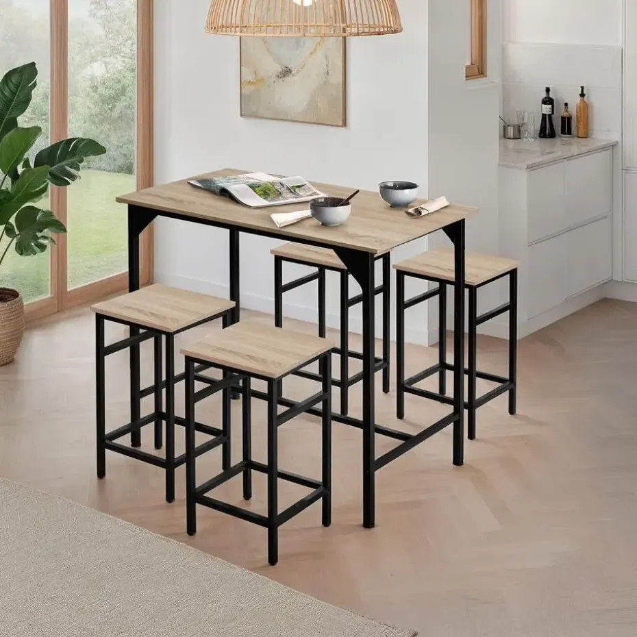 tectake Bartafelset Edinburgh 4+1, Industrieel Licht Hout, Eiken Sonoma
