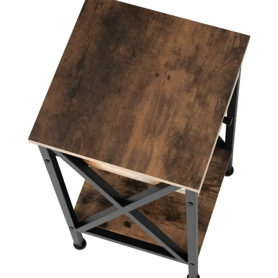 tectake Bijzettafel Dayton 35x35x70,5cm, Industrieel Hout Donker, Rustiek