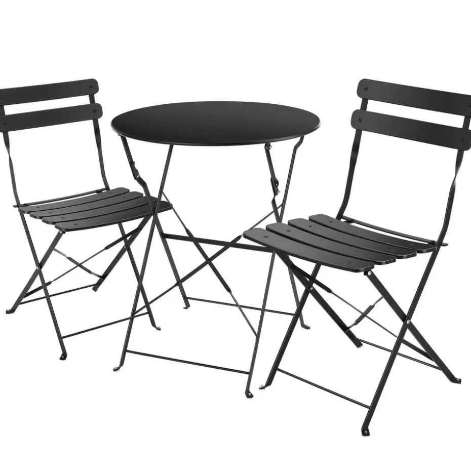 tectake Bistrotafel set Frieda, inklapbaar voor 2 personen, Zwart