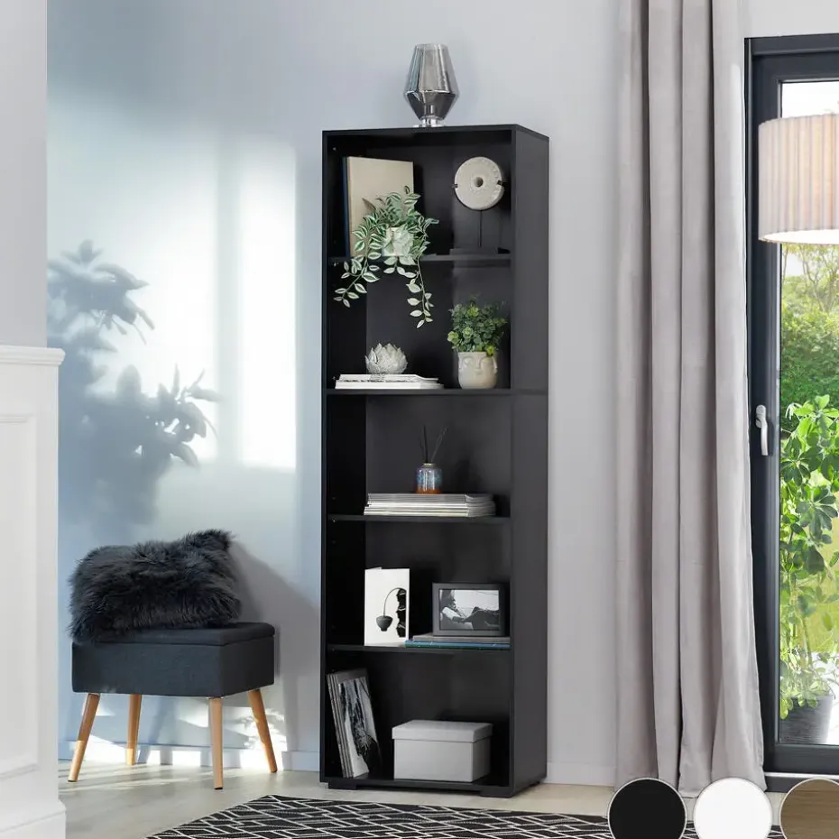 tectake Boekenrek Lexi 5 vakken 60x30x190cm, Licht Hout, Eiken Sonoma