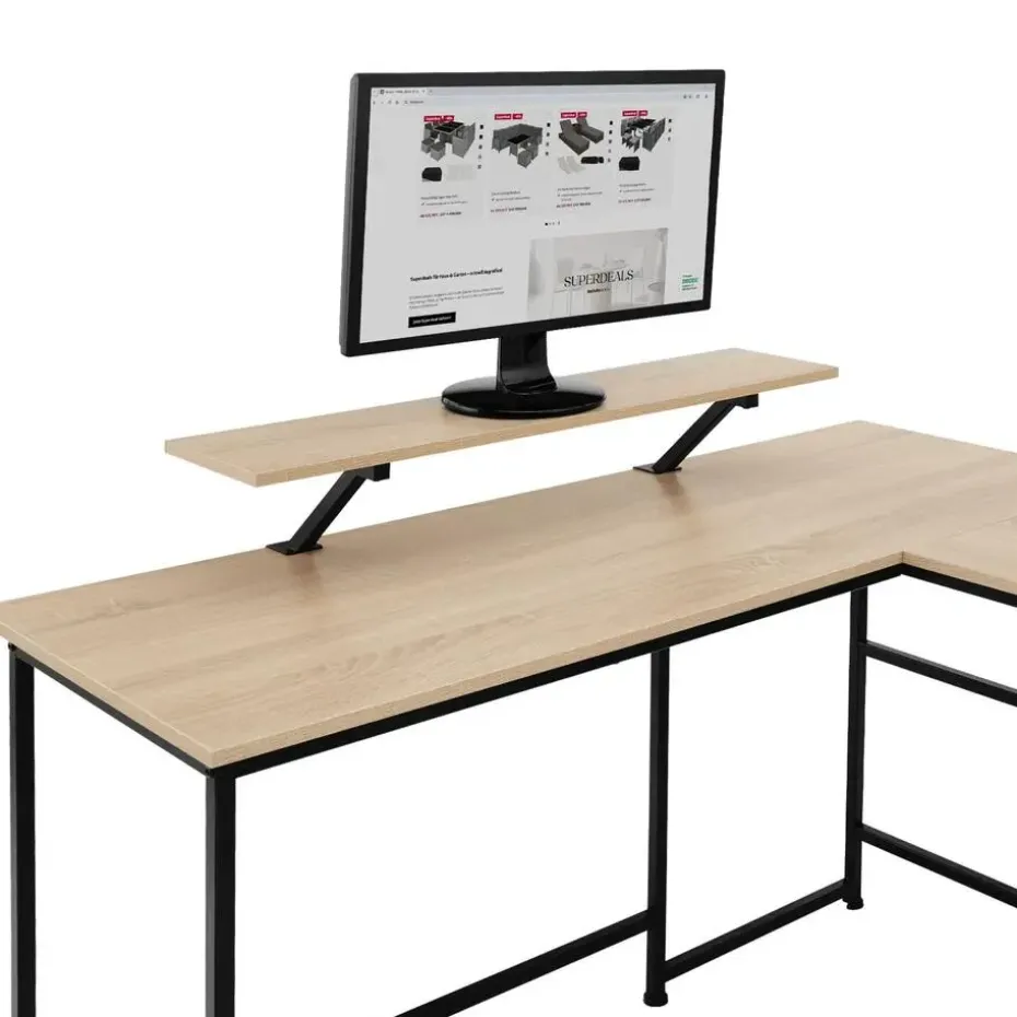 tectake Bureau Melrose 140x130x76,5cm, Industrieel Licht Hout, Eiken Sonoma