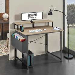 tectake Bureau met plank en organizer, Industrieel Licht Hout, Eiken Sonoma