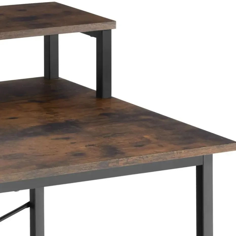 tectake Bureau met plank en organizer, Industrieel Hout Donker, Rustiek