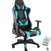 tectake Gaming stoel Tartaros, LED, massagefunctie, Zwart/azuur