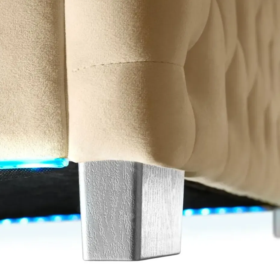 tectake Gestoffeerd bed met LED & opbergruimte, 140 x 200 cm, Beige