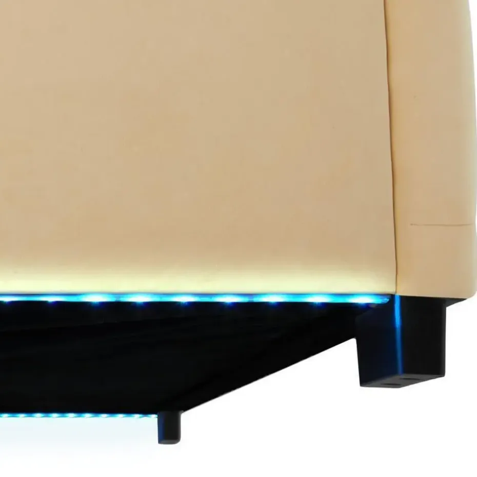 tectake Gestoffeerd bed met LED & opbergruimte, 140 x 200 cm, Beige