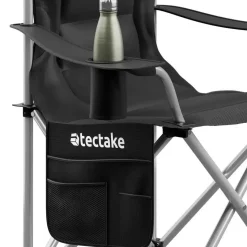 tectake Gestoffeerde campingstoel MTX, opvouwbaar, met bekerhouder, Zwart