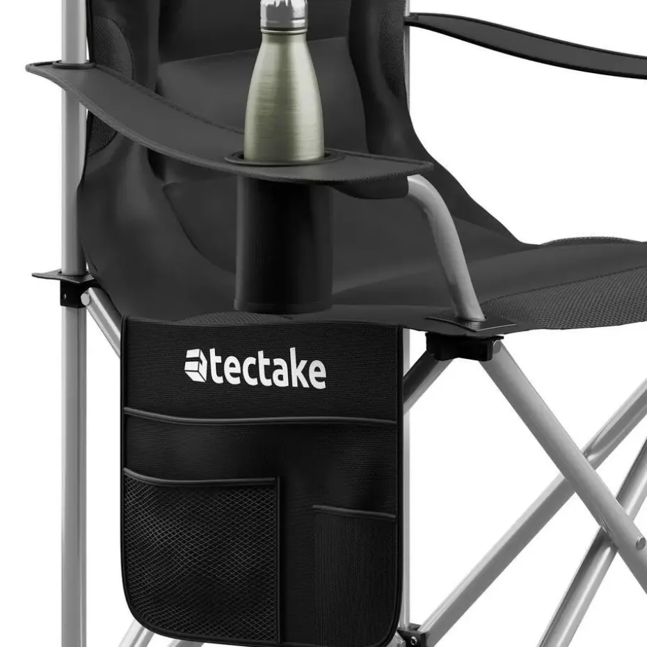 tectake Gestoffeerde campingstoel MTX, opvouwbaar, met bekerhouder, Zwart