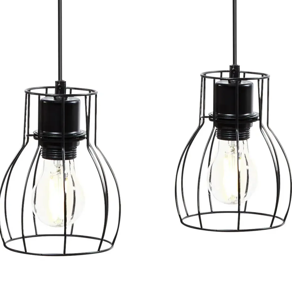tectake Hanglamp Woody, 4-lichts, met houten balk, 40 W, Zwart/bruin