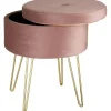 tectake Hocker Ava gestoffeerd in fluweellook 300kg met opbergruimte, Roze