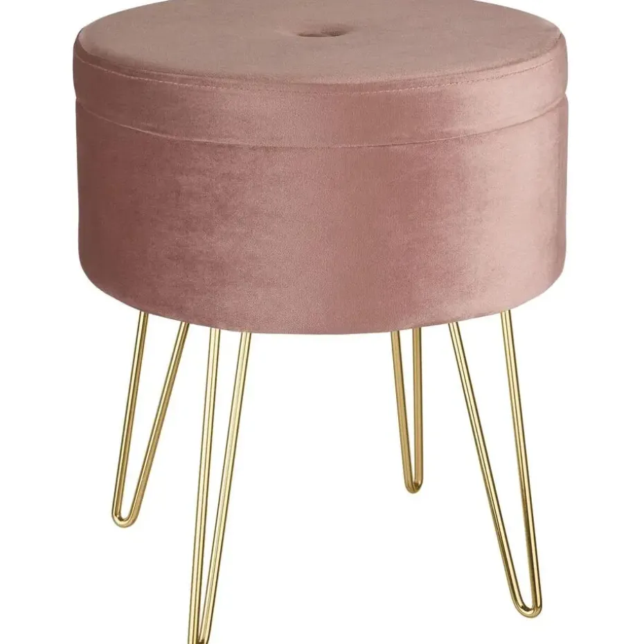 tectake Hocker Ava gestoffeerd in fluweellook 300kg met opbergruimte, Roze
