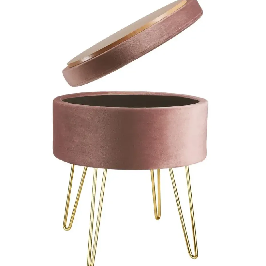 tectake Hocker Ava gestoffeerd in fluweellook 300kg met opbergruimte, Roze
