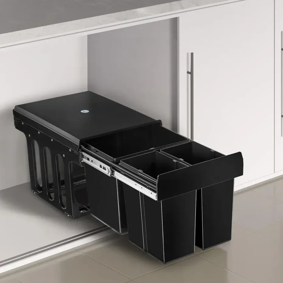 tectake Inbouw prullenbak Ashlyn, 3-voudige scheiding, 31L, telescooprails