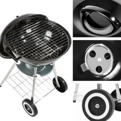tectake Kogelbarbecue met wielen Ø 41,5cm , Zwart