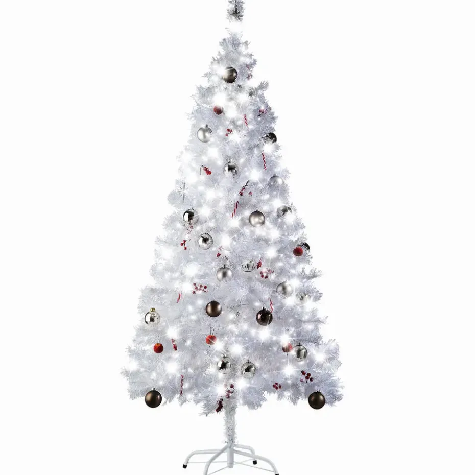 tectake Kunstkerstboom natuurgetrouw met metalen standaard wit, Wit