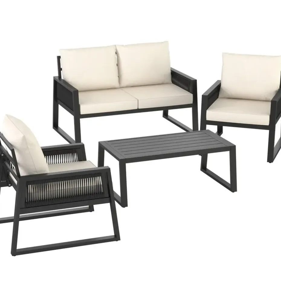 tectake Loungeset Captive in touwontwerp, Antraciet