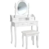 tectake Makeup-tafel met spiegel en hocker in antieke look, Wit